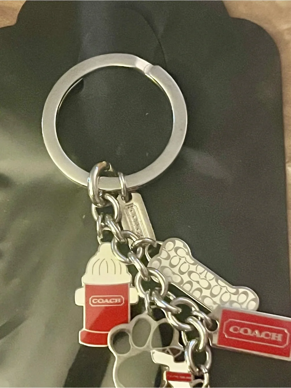 NWOT Coach Red & Silver Dog Motif bag Charm/Keychain